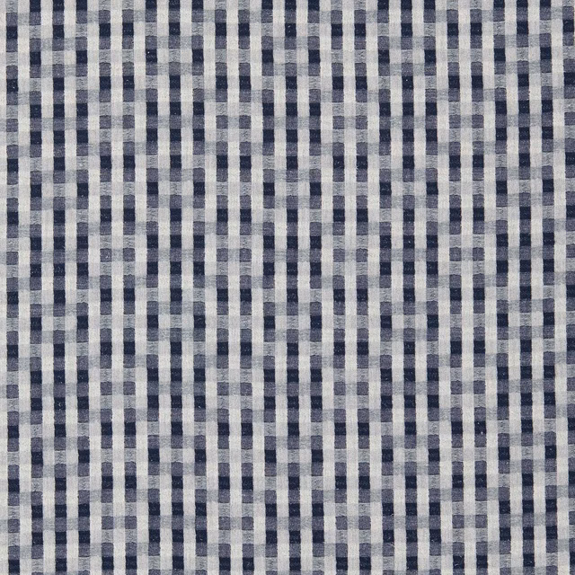 Ink navy jacquard check with grey and ivory woven squares