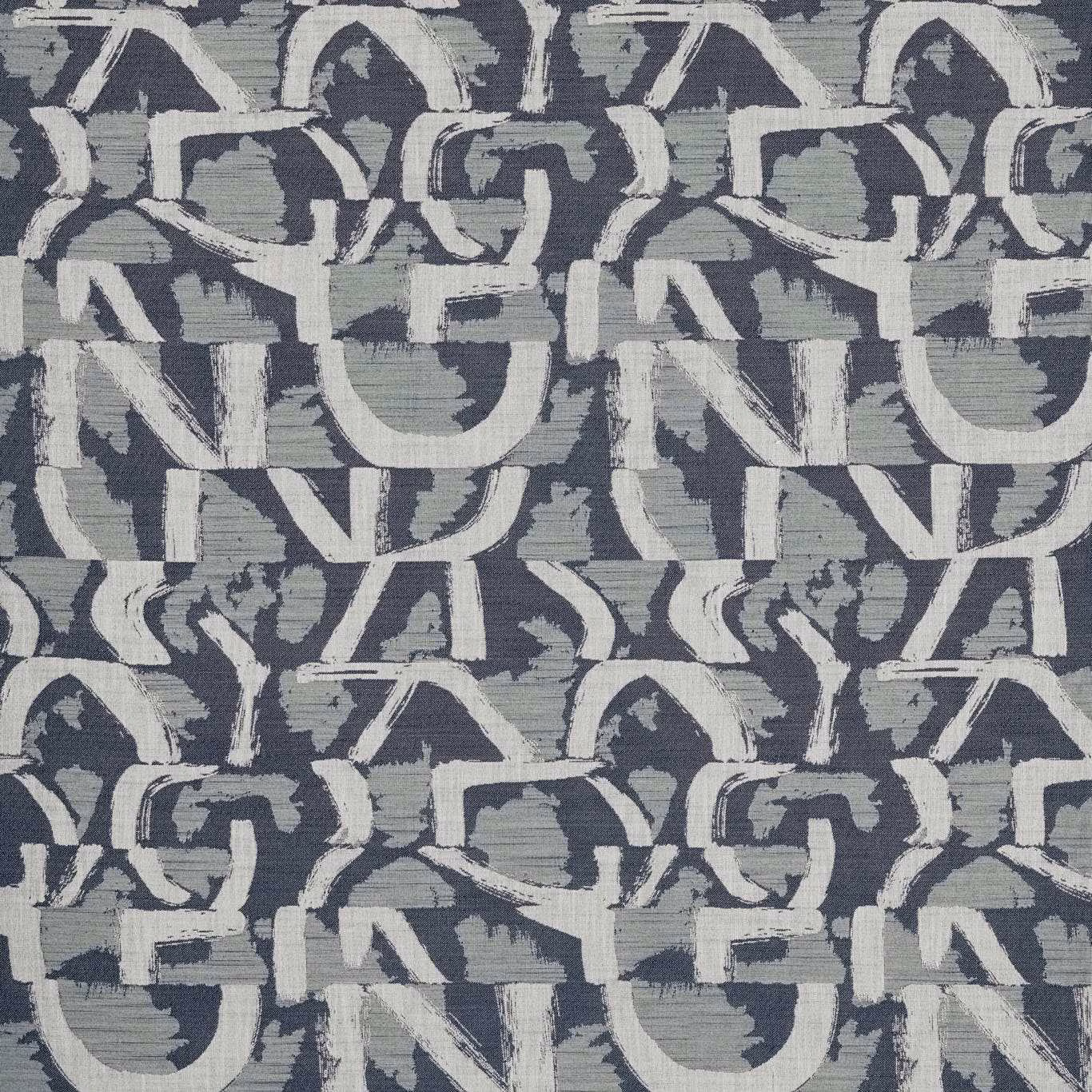 Ink blue jacquard with chalk geometric forms and distressed grey horizontal texture
