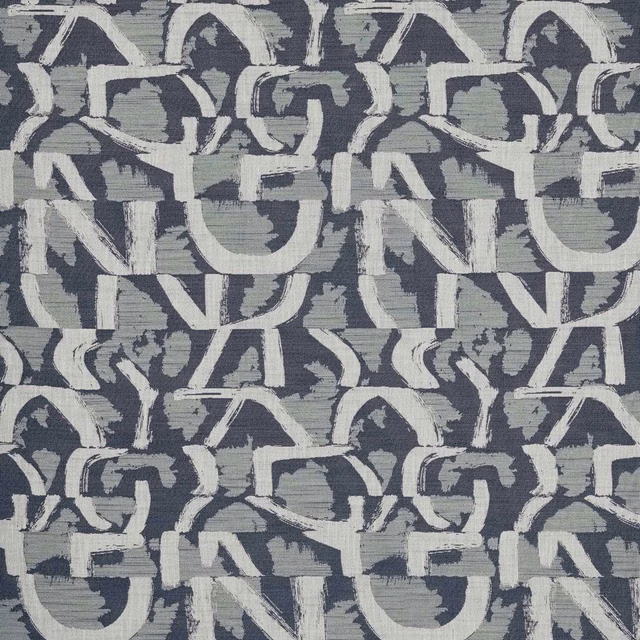 Ink blue jacquard with chalk geometric forms and distressed grey horizontal texture
