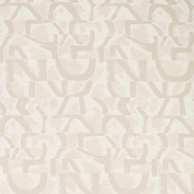 Pale ivory jacquard with broad taupe abstract brushstrokes and softly raised texture