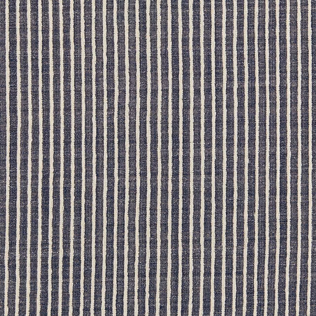 Ink-blue and cream irregular vertical stripes with a softly textured jacquard weave