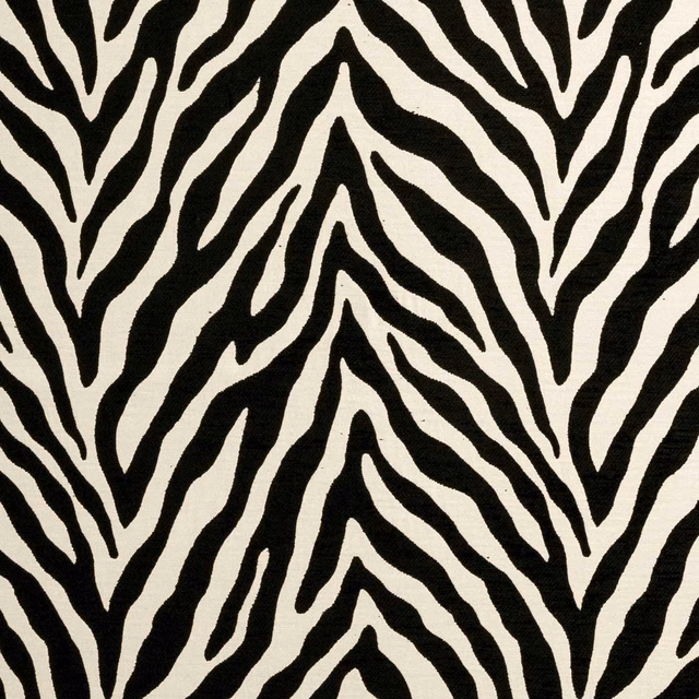 Black and ivory branching zebra stripes over a subtly textured woven ground