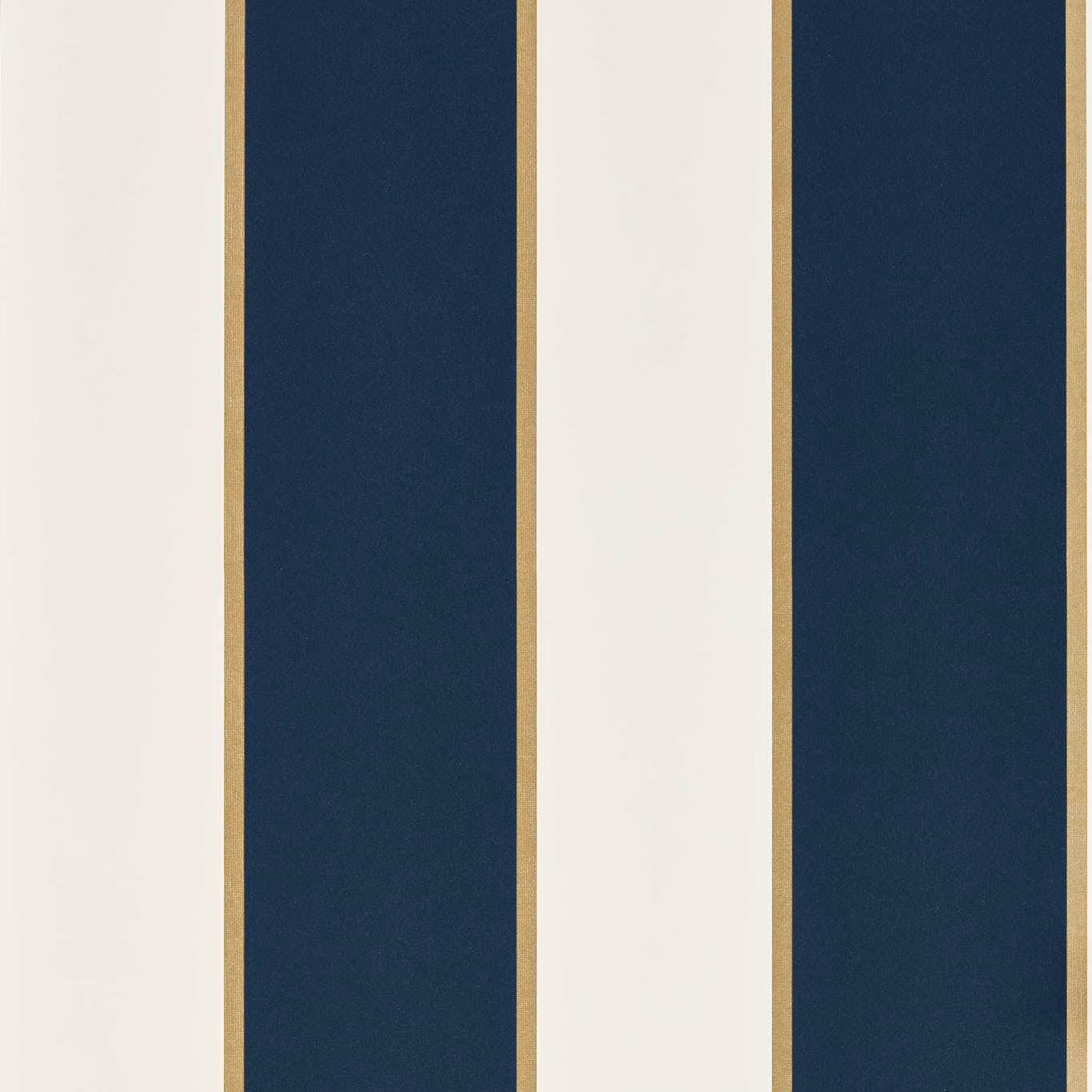 Deep ink-blue and ivory vertical stripes edged with slim muted-gold lines