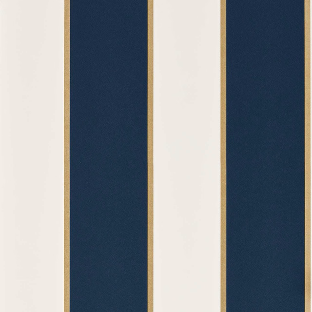 Deep ink-blue and ivory vertical stripes edged with slim muted-gold lines