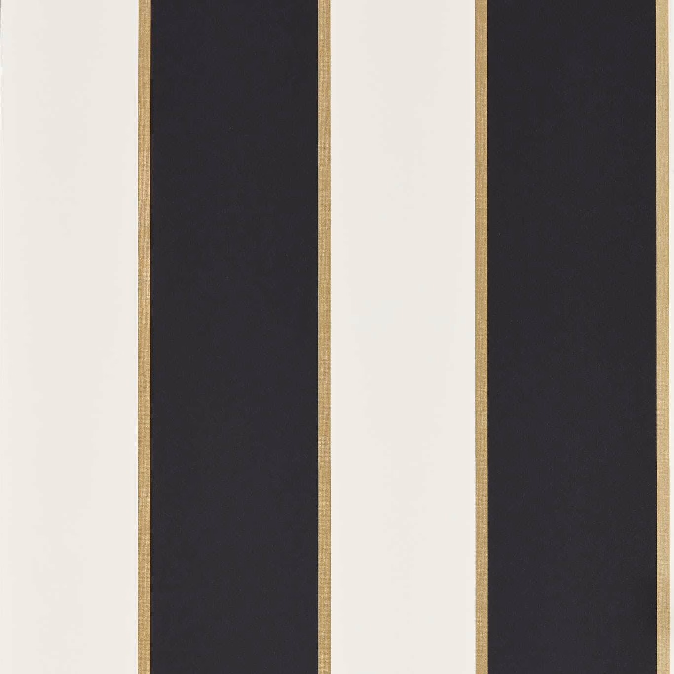 Charcoal and cream vertical wallpaper stripes edged with fine muted-gold lines