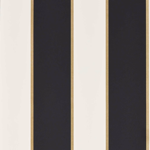 Charcoal and cream vertical wallpaper stripes edged with fine muted-gold lines