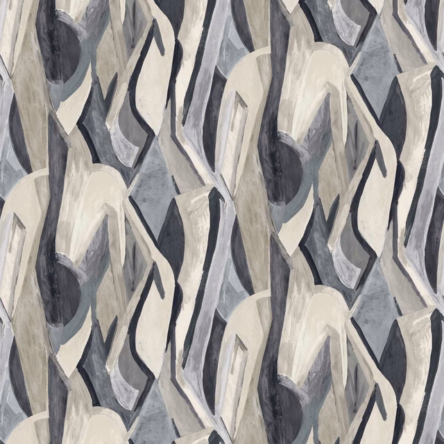 Charcoal, ivory and cool grey abstract vertical forms in a painterly wallpaper design
