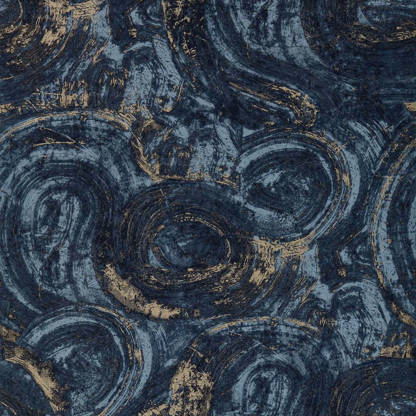 Deep ink-blue wallpaper with smoky swirls and distressed gilver brush marks