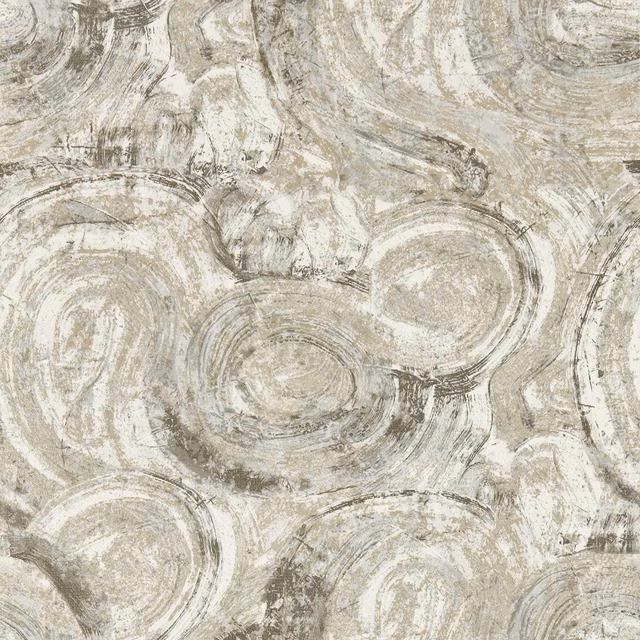Pale slate-grey wallpaper with overlapping charcoal circular brush marks and distressed painterly texture