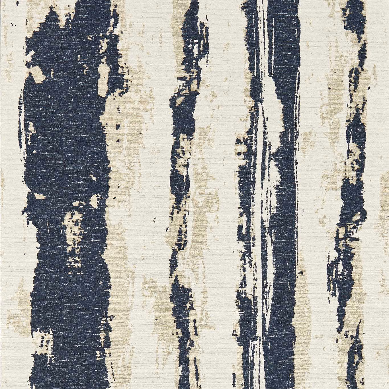 Distressed ink navy and cream vertical stripe wallpaper with painterly texture