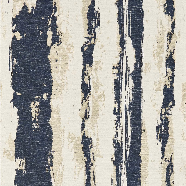 Distressed ink navy and cream vertical stripe wallpaper with painterly texture
