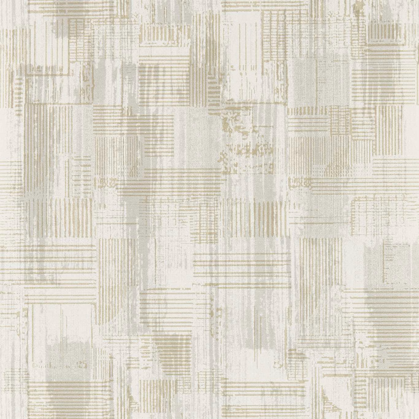 Soft dove-grey and ivory wallpaper with distressed architectural grids and fine linear blocks