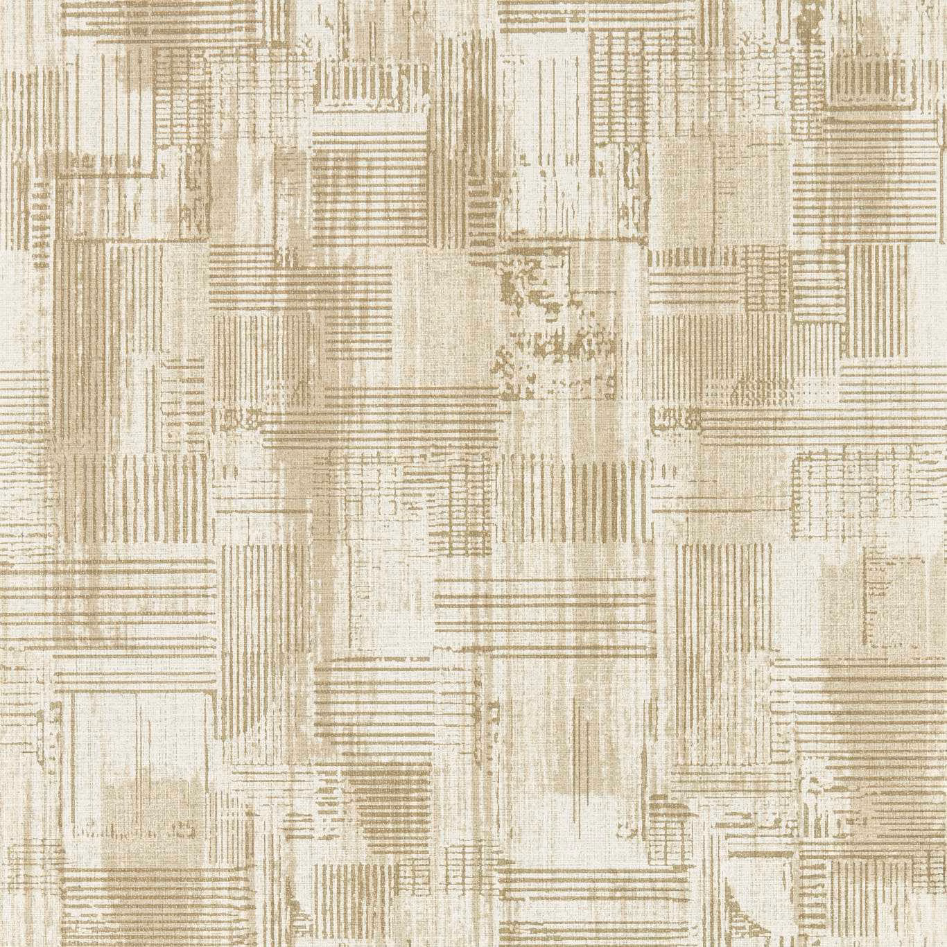 Warm ivory wallpaper with muted taupe linear blocks and distressed striations