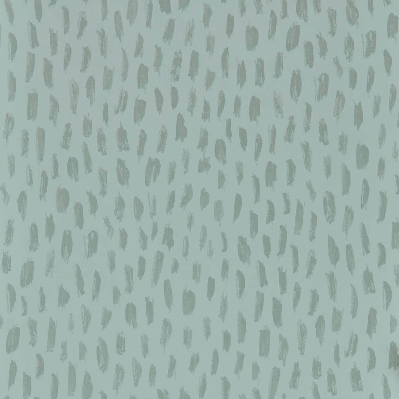 Pale mineral blue-green wallpaper with scattered irregular grey-green brush marks