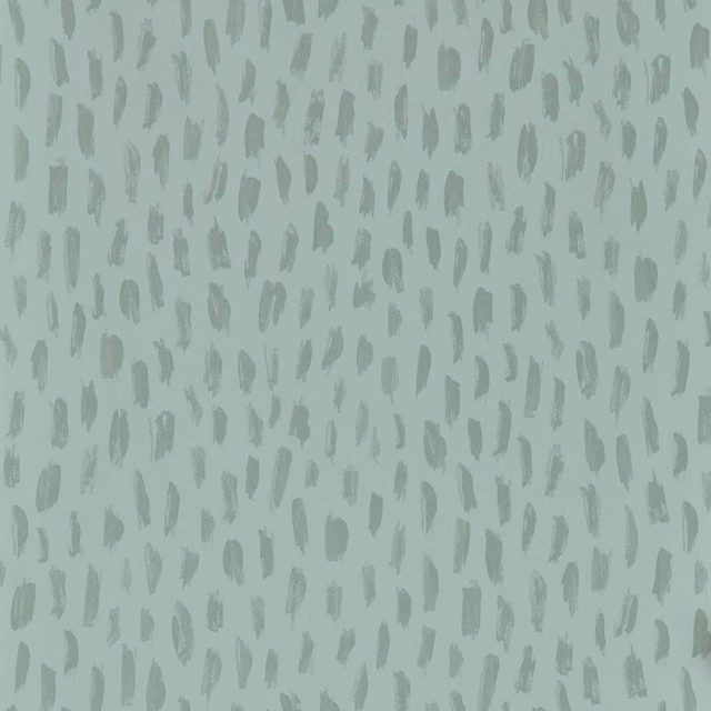 Pale mineral blue-green wallpaper with scattered irregular grey-green brush marks
