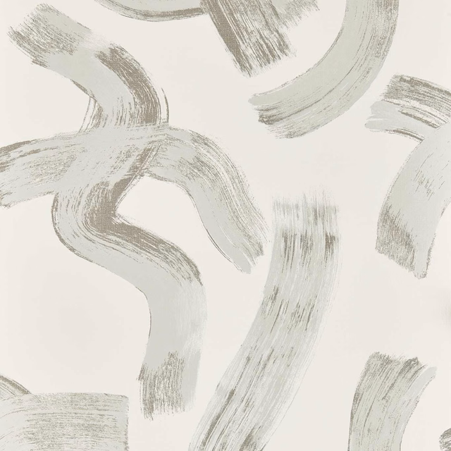 Dove-grey sweeping brushstrokes across a warm ivory wallpaper ground