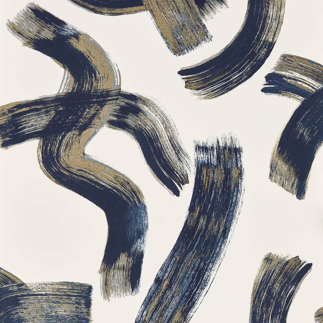Ink navy and taupe painterly brushstrokes across an ivory wallpaper ground