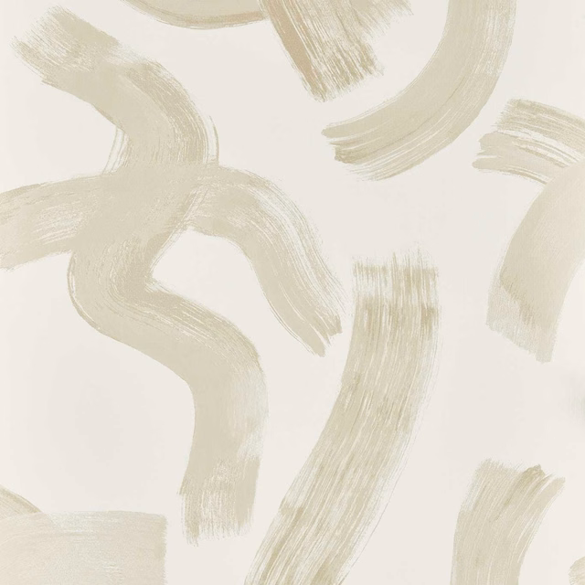Pale cream wallpaper with broad greige brushstrokes and visible painted striations