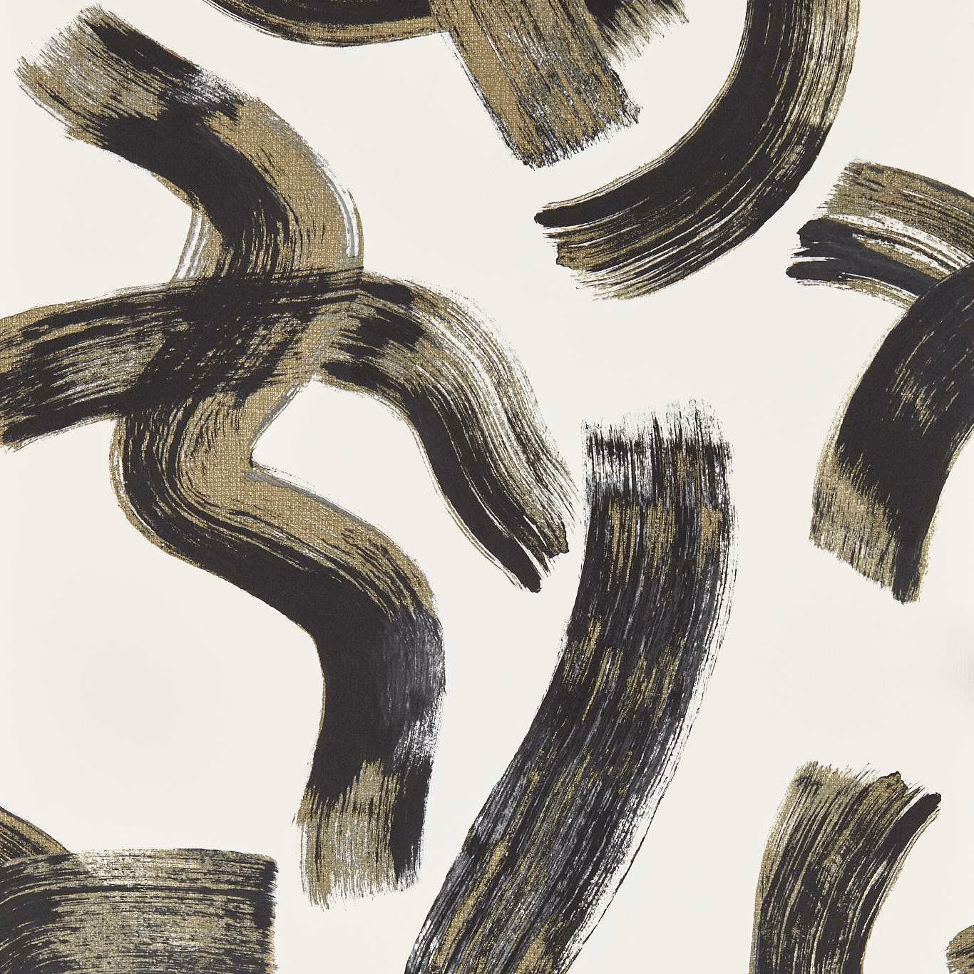 Black and olive brushstroke arcs on an ivory Malevich Noir wallpaper ground
