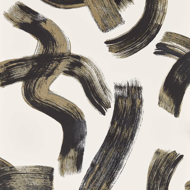 Black and olive brushstroke arcs on an ivory Malevich Noir wallpaper ground