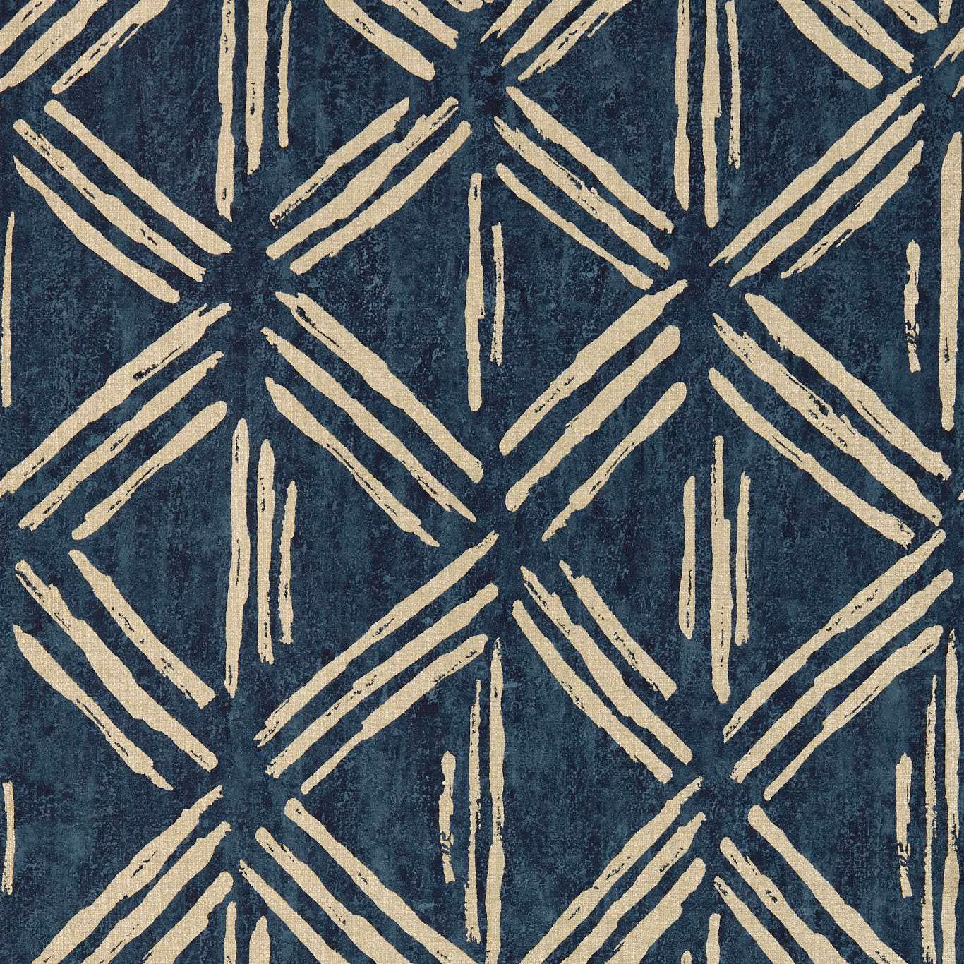 Deep ink blue wallpaper with distressed ivory geometric brushstroke diamonds
