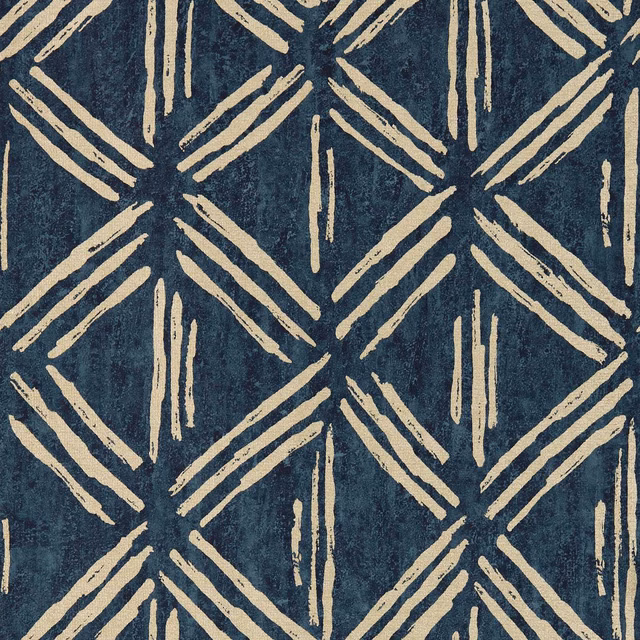 Deep ink blue wallpaper with distressed ivory geometric brushstroke diamonds