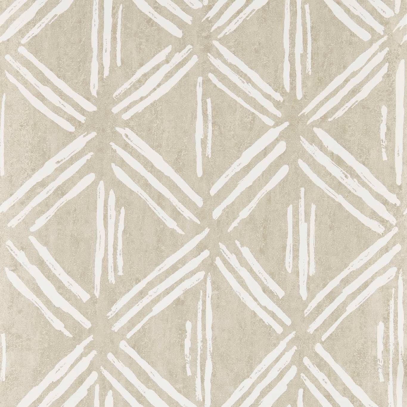 Mottled warm greige wallpaper with chalk-white angular brushstroke diamonds