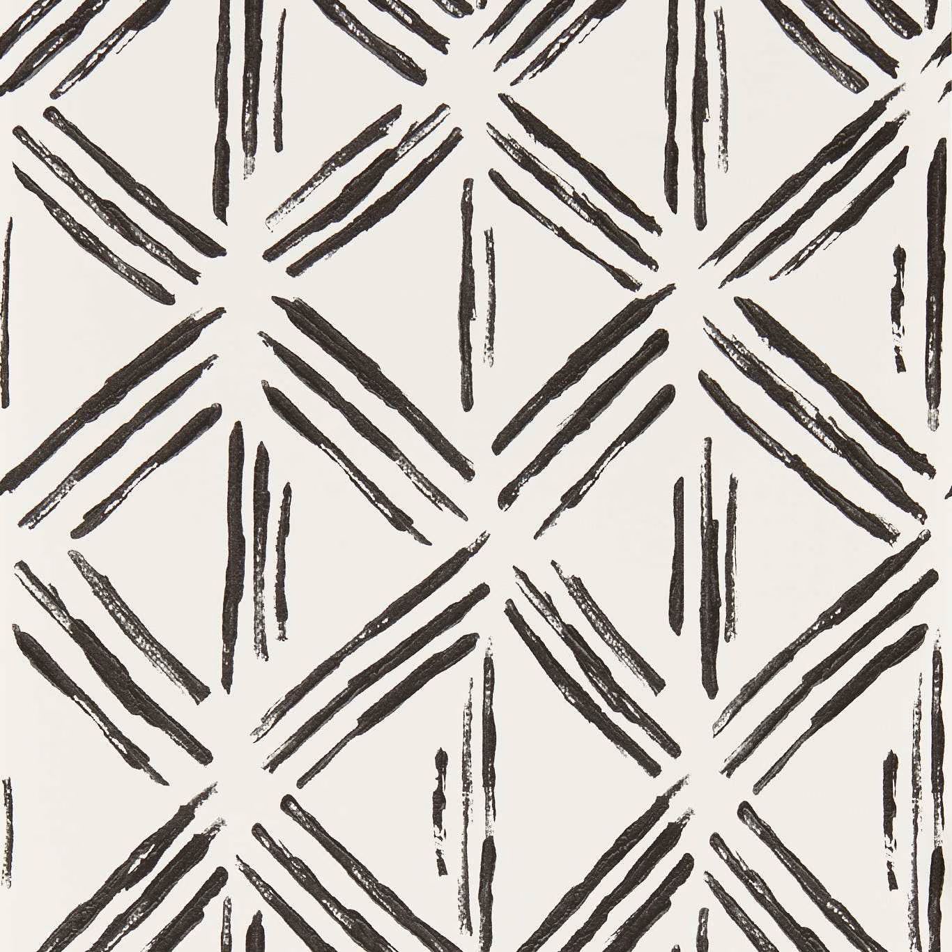 Ivory wallpaper with charcoal hand-drawn diamond brushstroke motifs