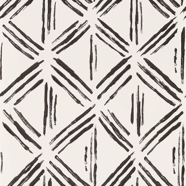 Ivory wallpaper with charcoal hand-drawn diamond brushstroke motifs