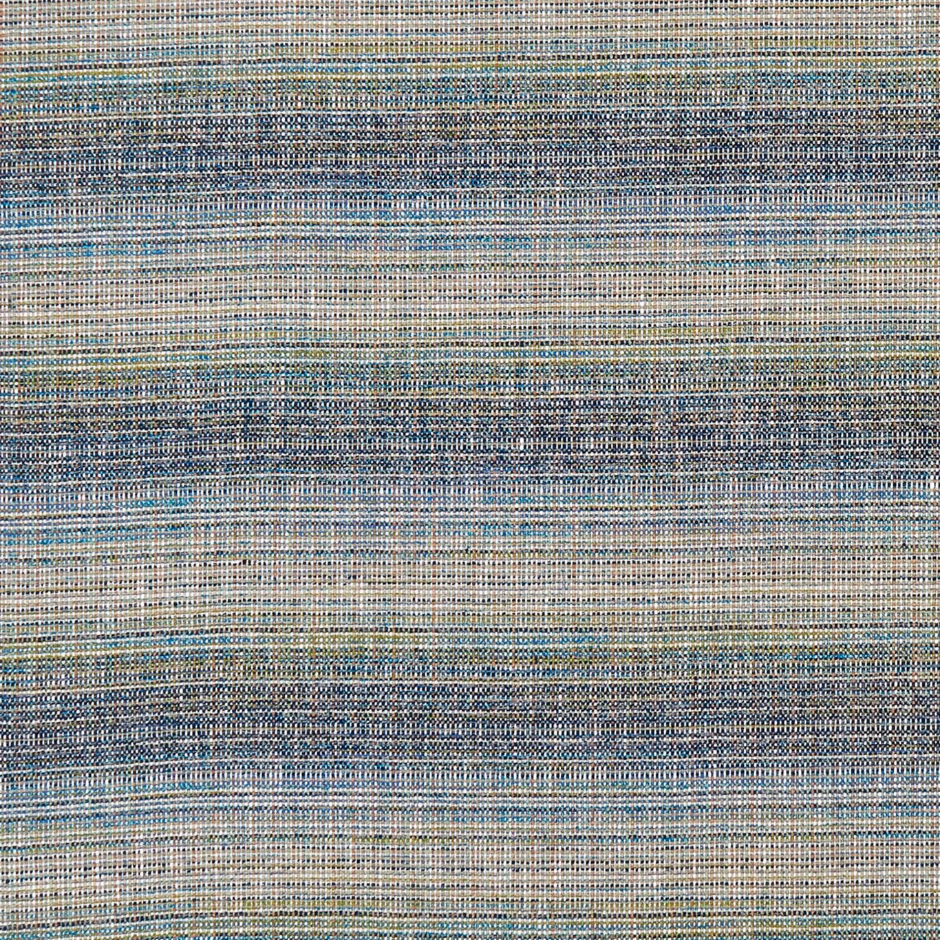 Close-up of peacock blue, cream and taupe horizontally textured woven fabric