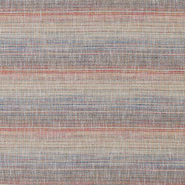 Mottled beige woven fabric with blue-grey flecks and muted red horizontal bands