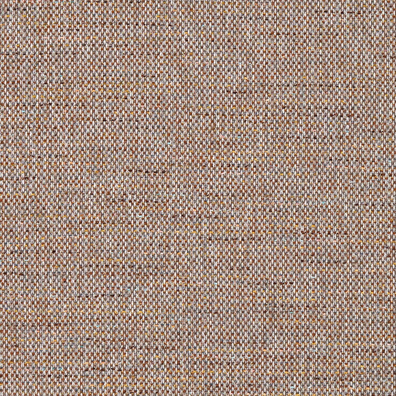 Close-up of warm brown, rust and cream flecked check upholstery weave with blue-grey threads
