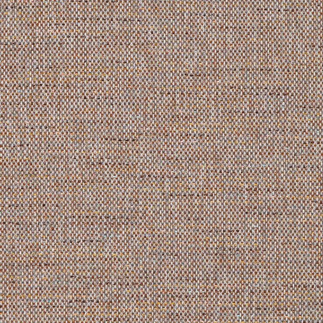 Close-up of warm brown, rust and cream flecked check upholstery weave with blue-grey threads