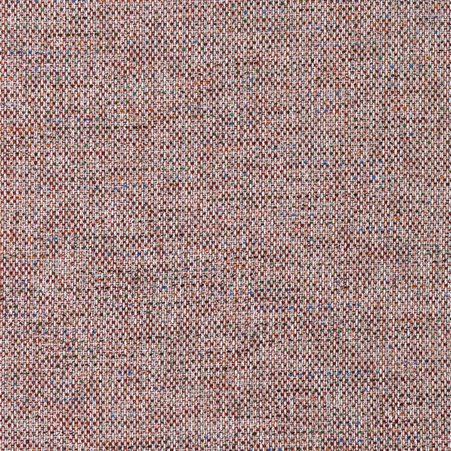 Close-up of dusty berry fabric with cream, charcoal and subtle blue-green woven flecks