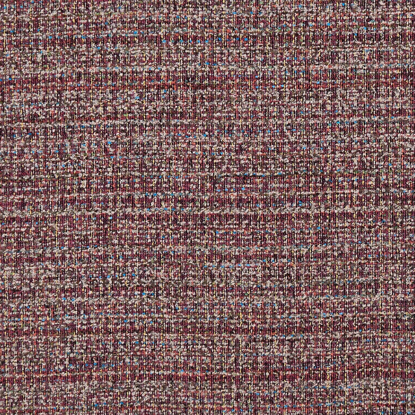 Close-up of berry burgundy woven fabric with cream, taupe and turquoise flecks
