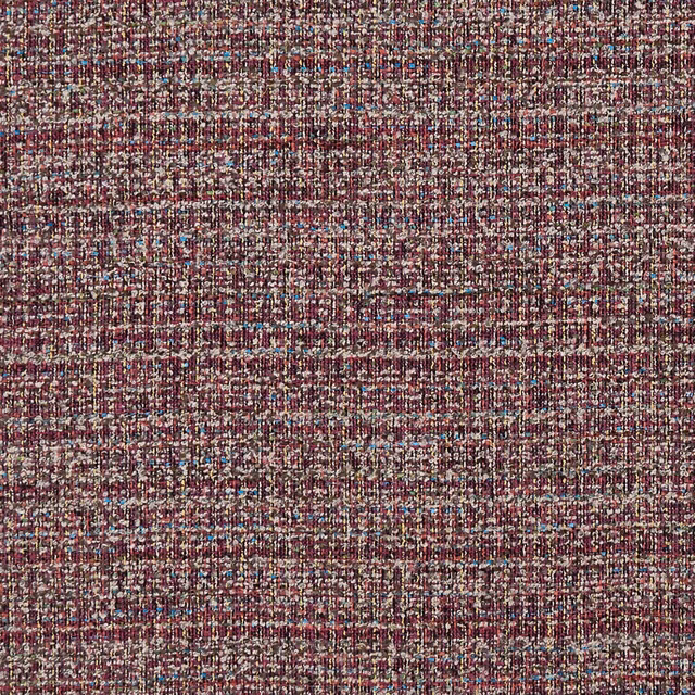 Close-up of berry burgundy woven fabric with cream, taupe and turquoise flecks