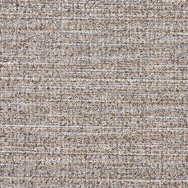 Warm taupe woven textile with charcoal flecks and fine ivory texture