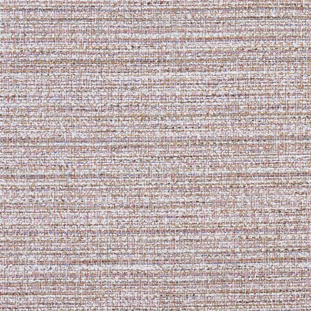 Close-up of ivory woven fabric with blush, lilac and powder-blue horizontal threads