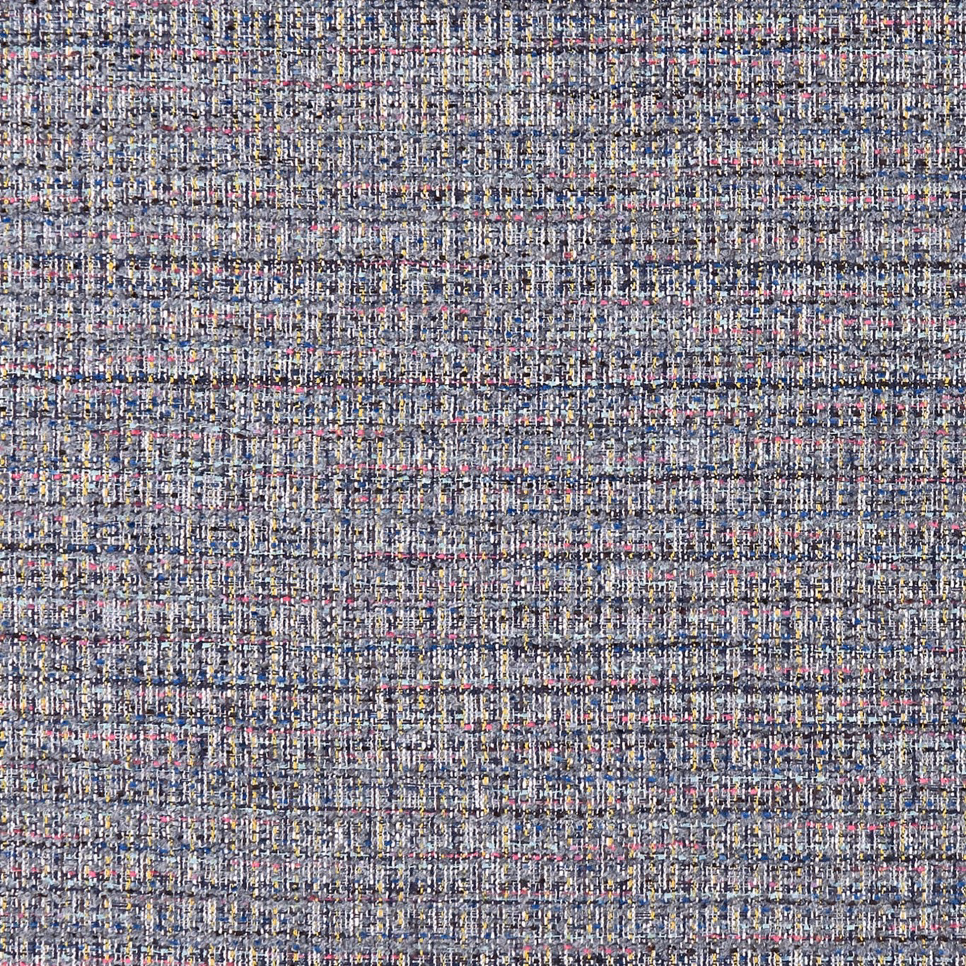 Dense blue-grey woven upholstery textile with lavender, pink and cream flecks