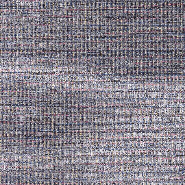 Dense blue-grey woven upholstery textile with lavender, pink and cream flecks