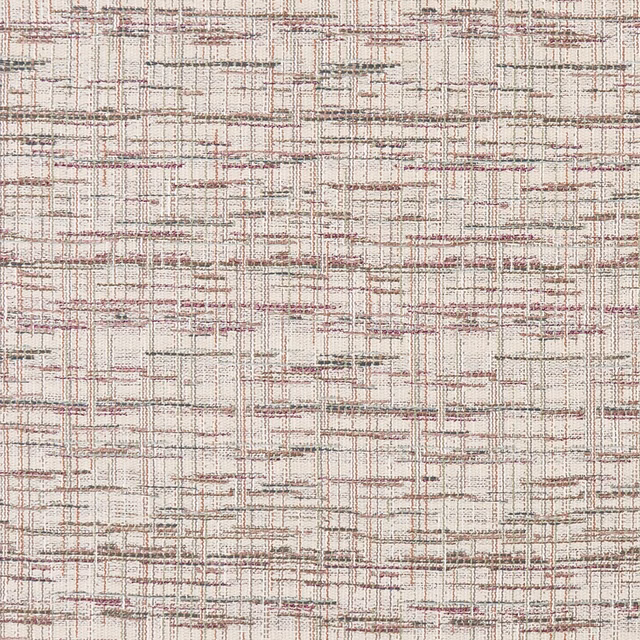 Ivory woven fabric with irregular blush, taupe and grey linear checks