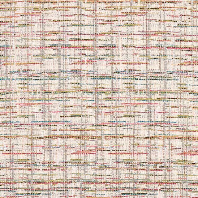 Cream woven ground with muted pink, teal, green and ochre horizontal flecks
