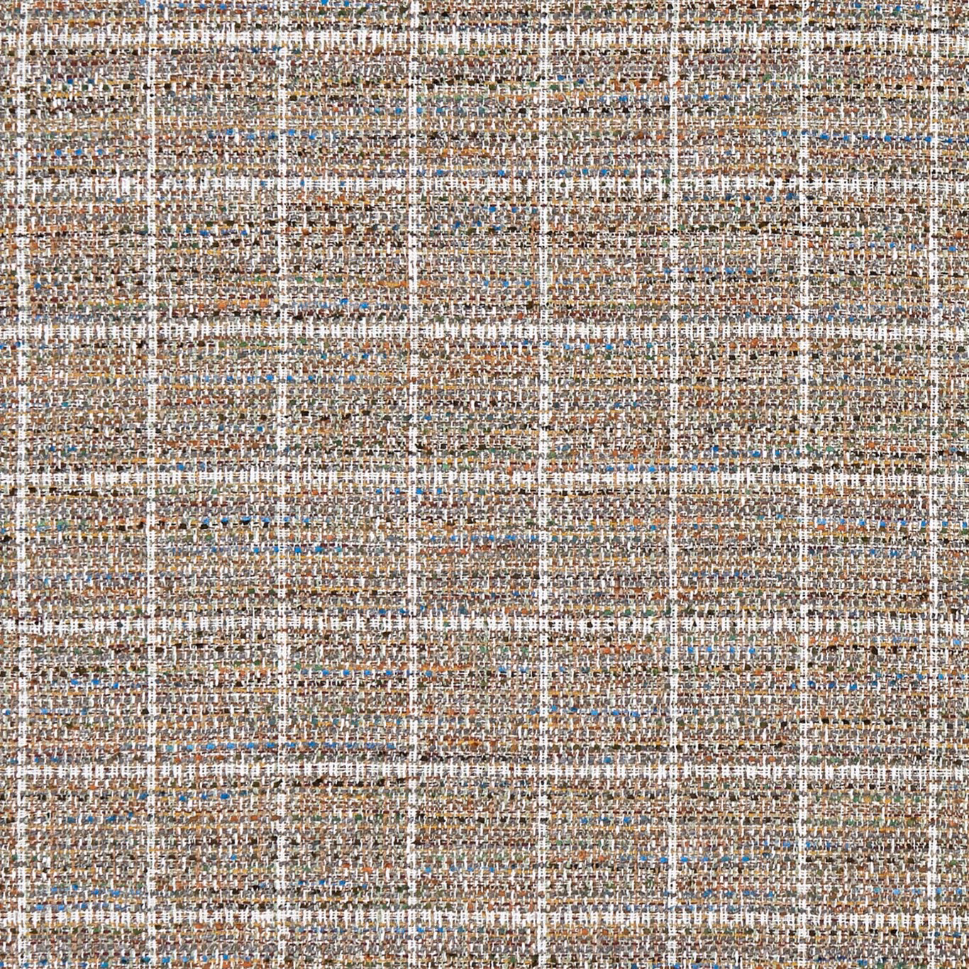 Warm taupe checked weave with cream lines and muted blue-brown flecks