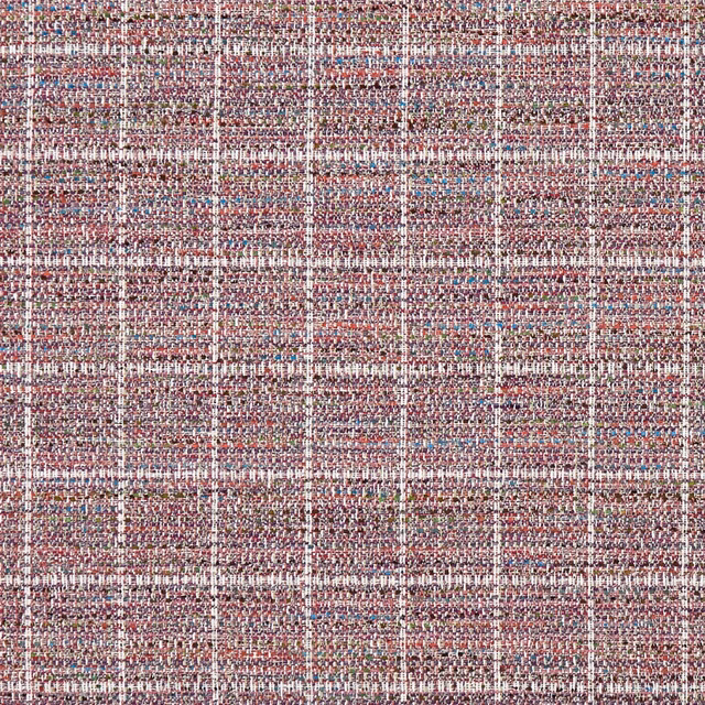 Muted berry pink woven check with cream, charcoal and blue flecks