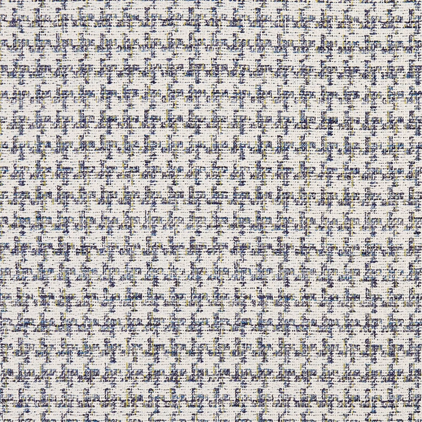Ivory woven textile with peacock-blue and chartreuse flecks in a tight broken grid