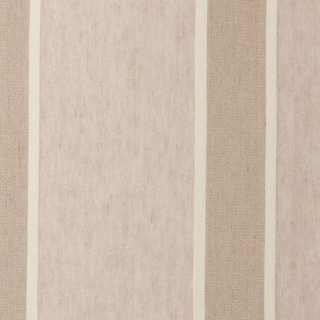 Warm blush-beige sheer with broad vertical bands, taupe stripes and fine woven texture