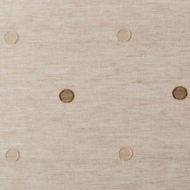 Warm oatmeal sheer with small outlined circular motifs and a fine linen-like weave