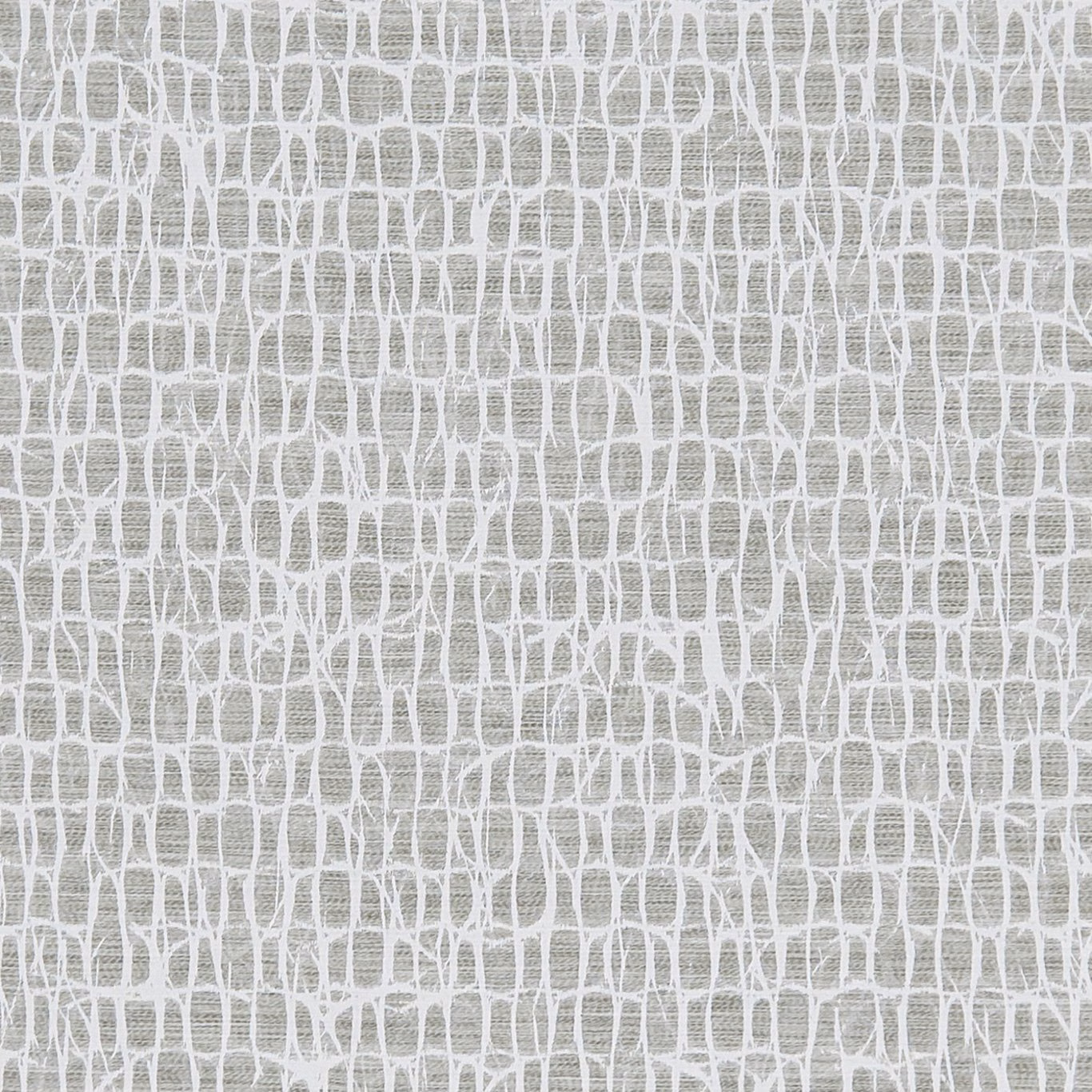 Silver-grey woven fabric with white irregular ladder-like grid lines and tactile texture