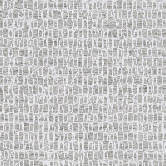 Silver-grey woven fabric with white irregular ladder-like grid lines and tactile texture