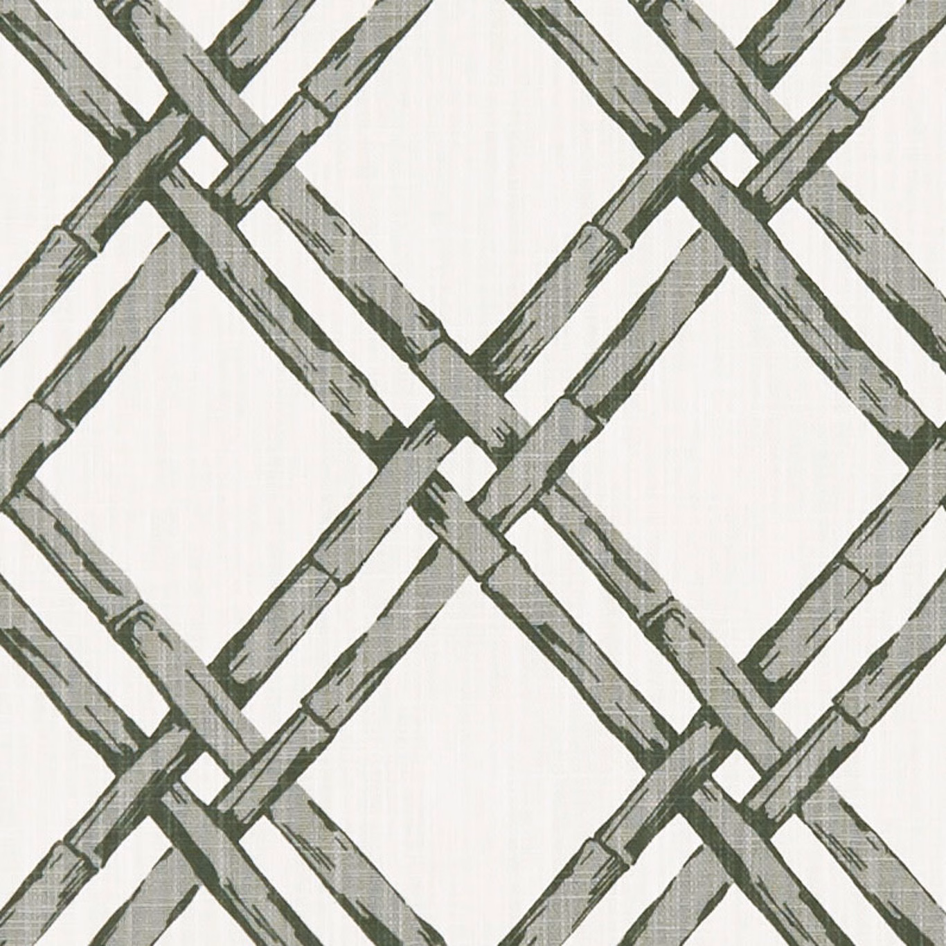 Cool grey-green interlaced lattice with brush-marked bands on a soft white ground